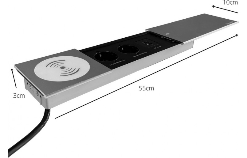 Bureaustopcontact zilver met 2 stopcontacten, 2 USB poorten, 2